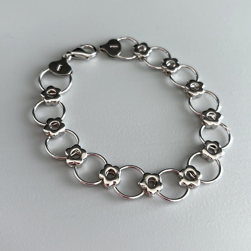925 Silver Flower Bracelet Chain New Vintage Summer jewelry